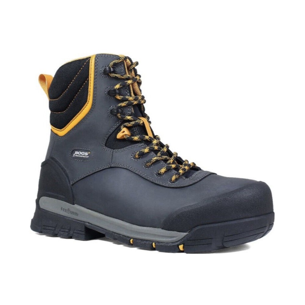 Bogs Bedrock 8” Comp Toe Boot Black Leather Rubber Waterproof Work Boots  Sz 10